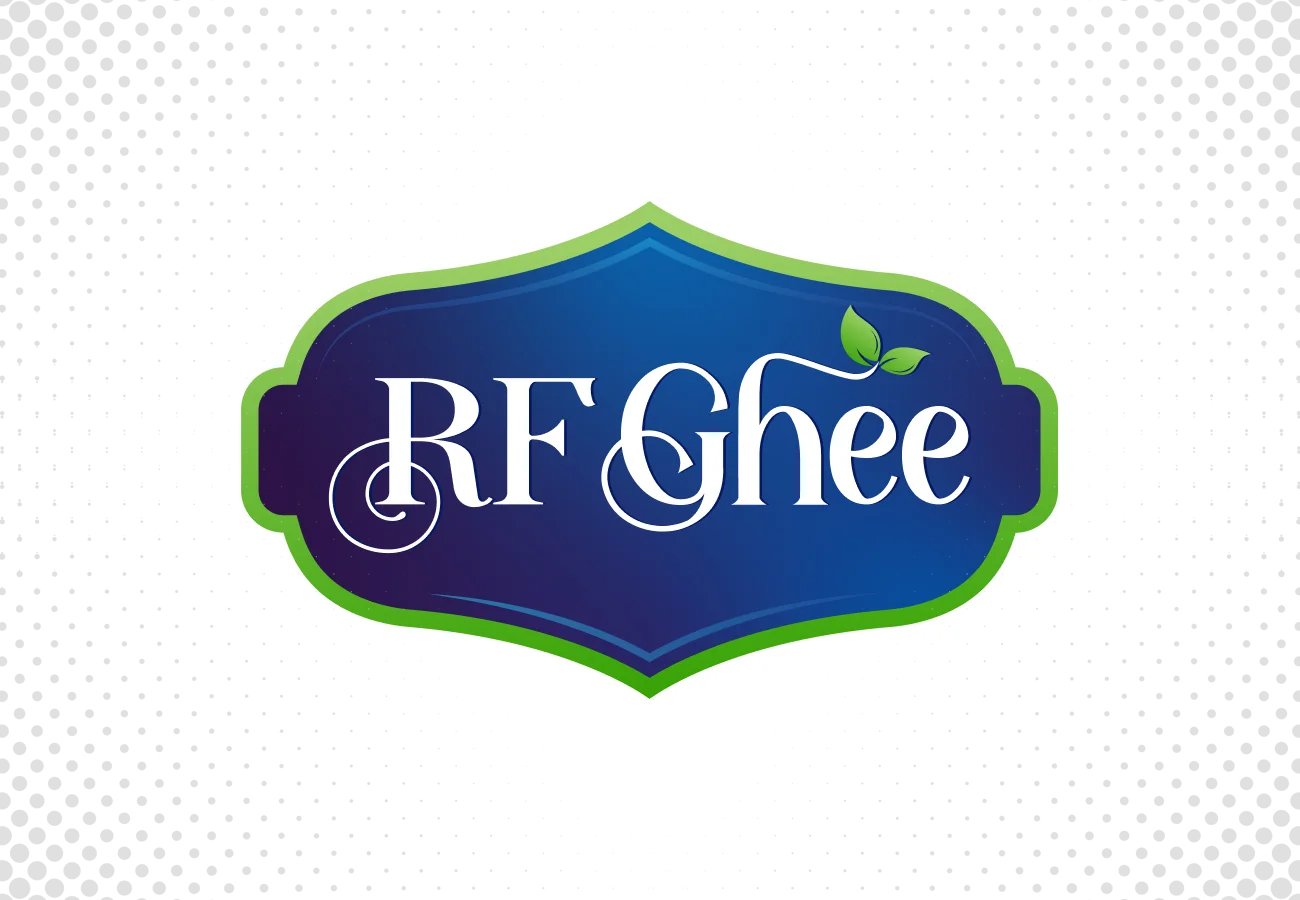 Organic brand logo design with green and blue badge-style typography