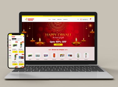 Laptop mockup displaying website design with mobile version beside it