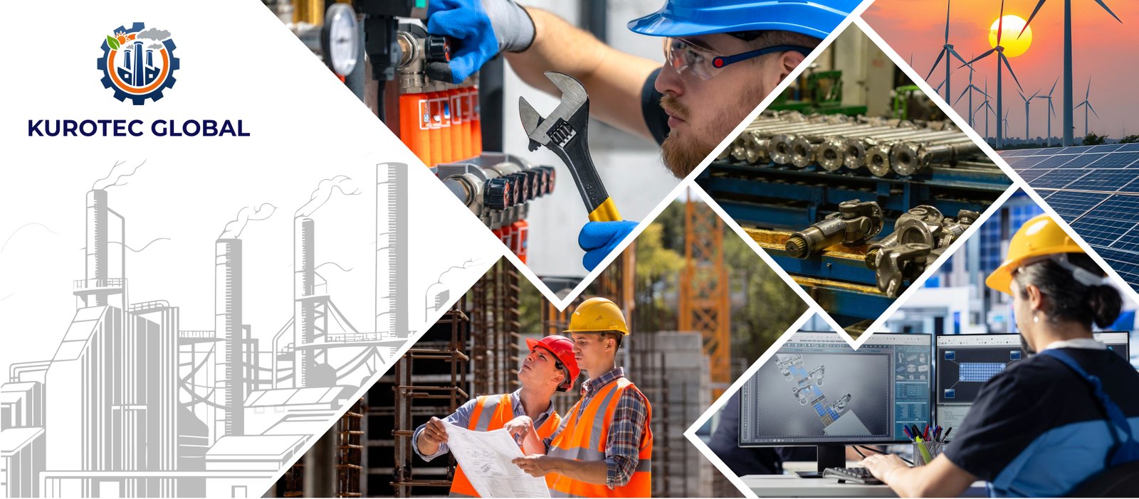 Engineering and manufacturing process visuals representing industrial operations