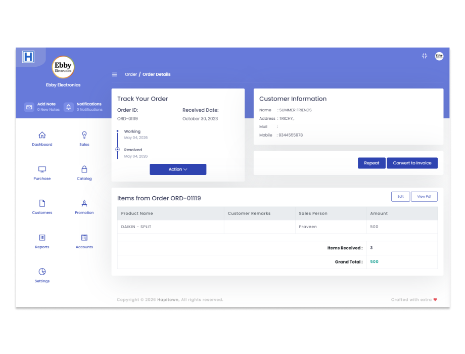 Technician assignment and tracking dashboard