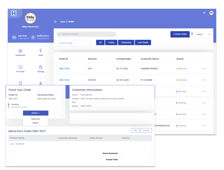Service workflow management interface showing job progress