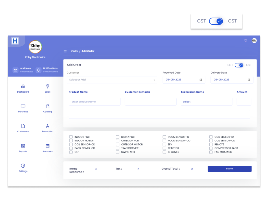 Smart invoicing system with GST billing interface