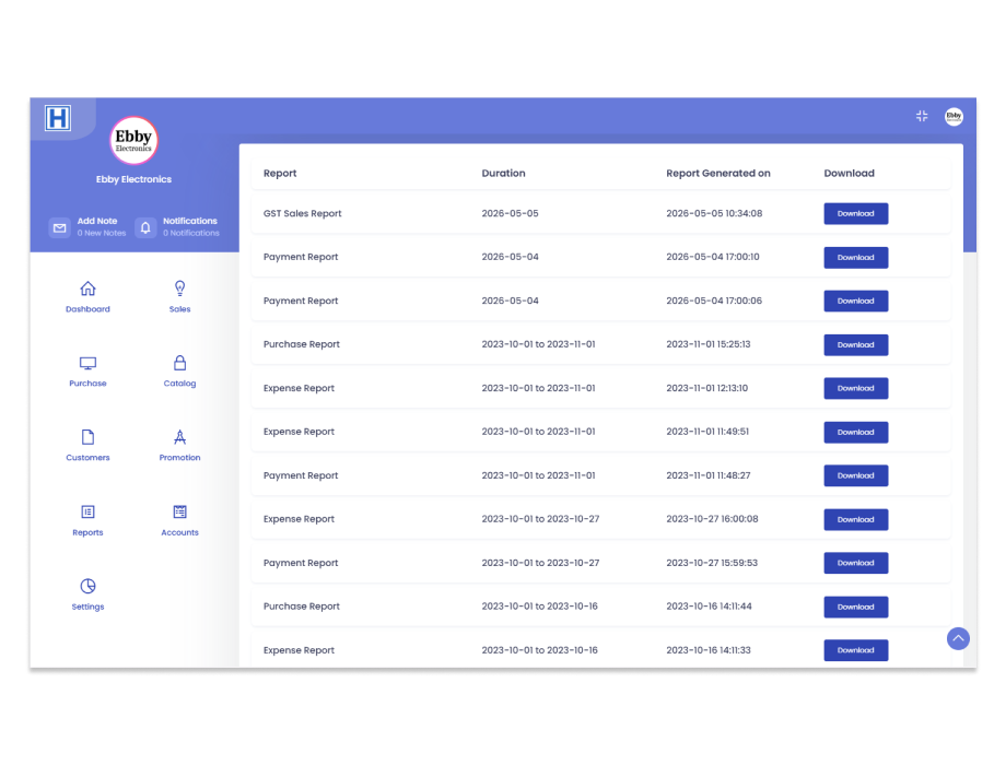 GST accounting dashboard with financial data tracking