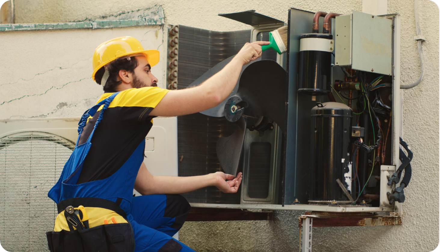 Technician repairing electrical panel representing service management operations