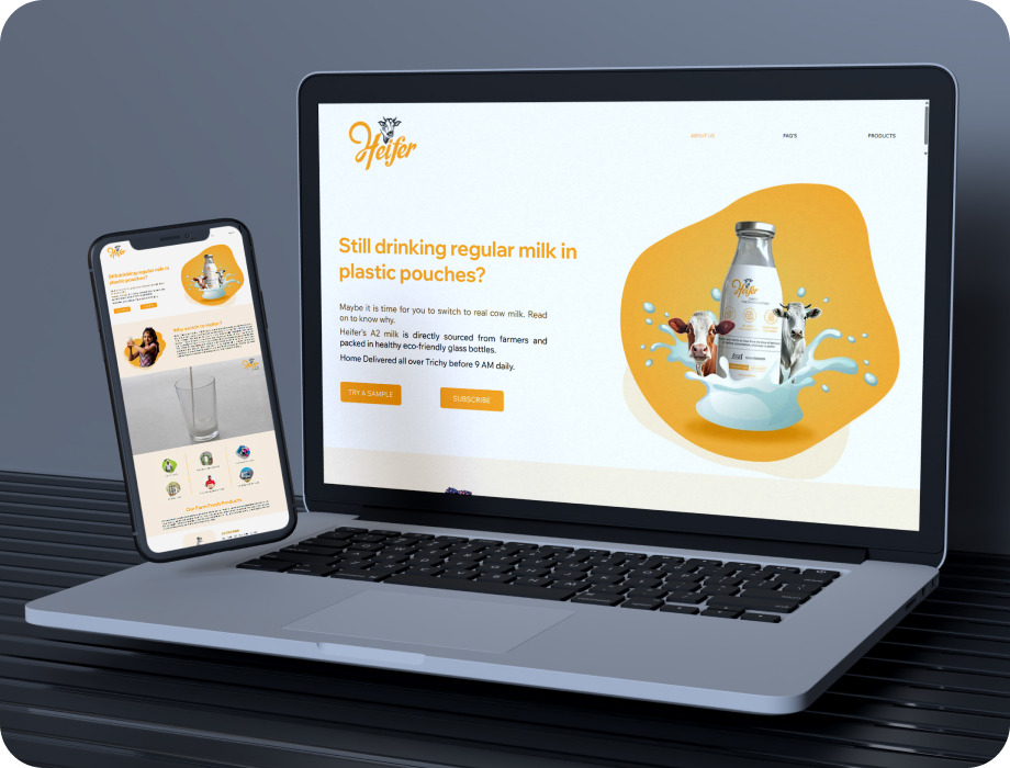 Responsive website design displayed on laptop and mobile screen for dairy brand